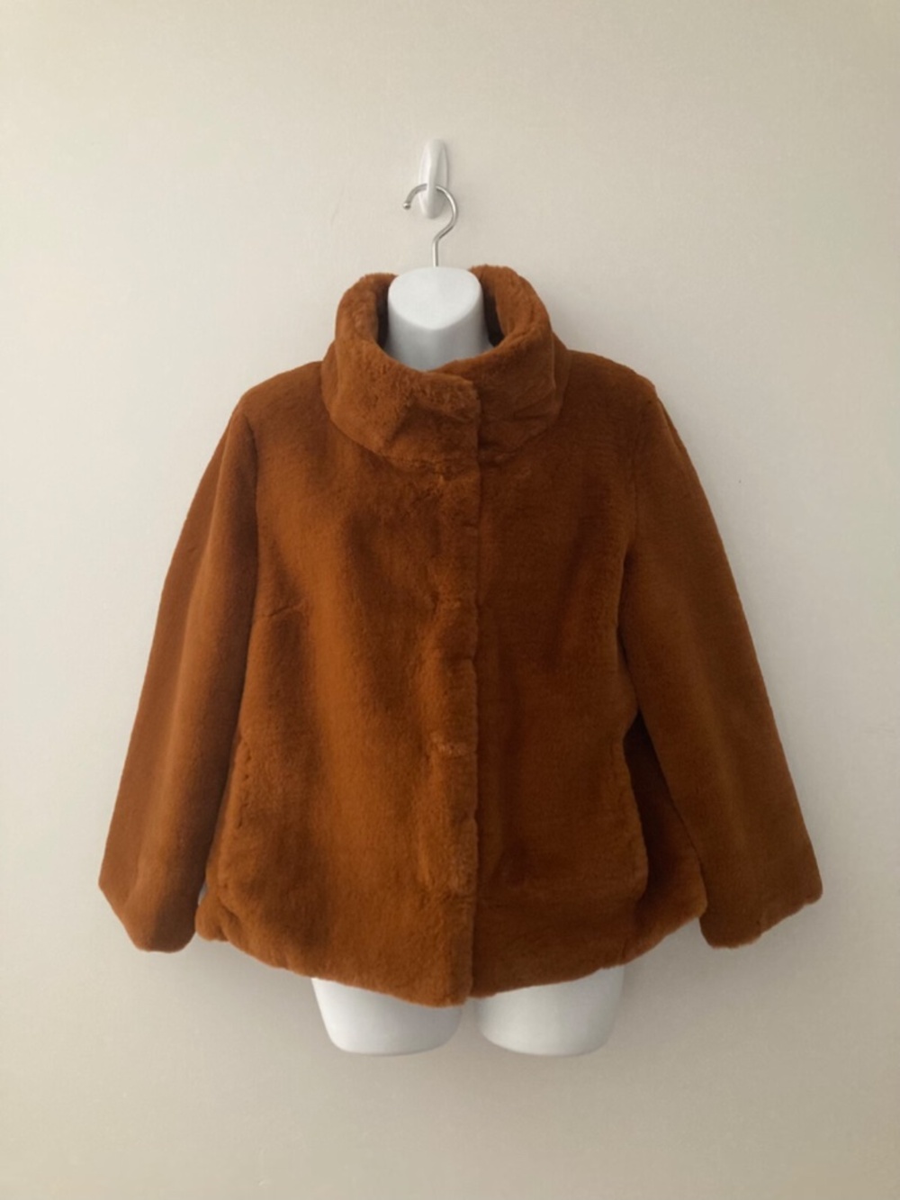 Andrew Marc New York Women Faux Fur Coat Jacket Brown Lined Soft Pockets Medium